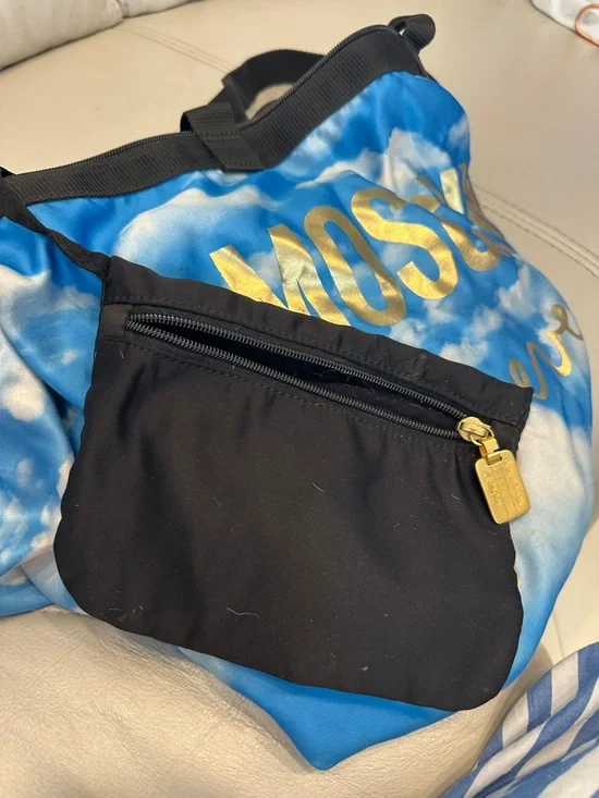 Moschino Blue Cloud Print Tote with Gold Logo and Black Handles - Picture 6 of 6